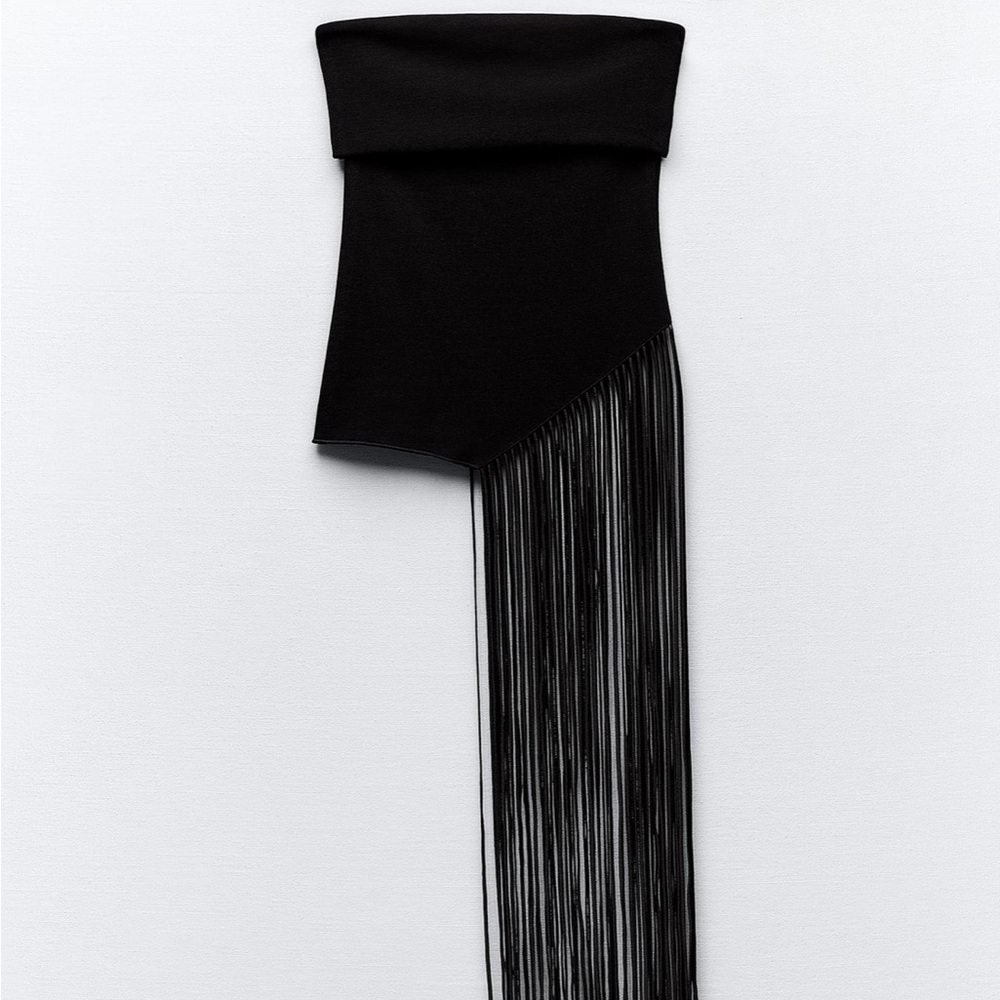NWT Stretch Knit Strapless Top with Fringe